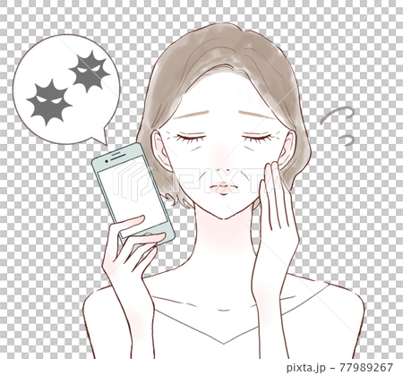 ウイルスに感染したスマホを持つ中年女性 77989267