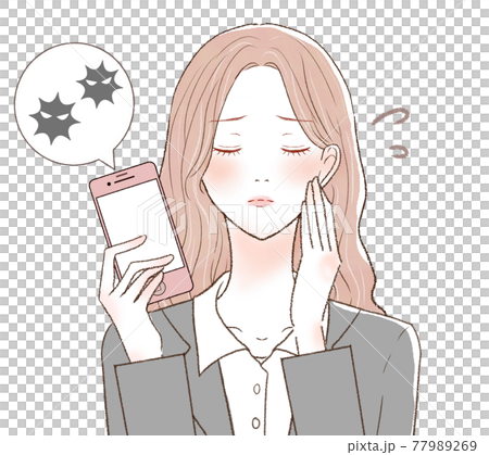 ウイルスに感染したスマホを持つスーツを着た女性 77989269