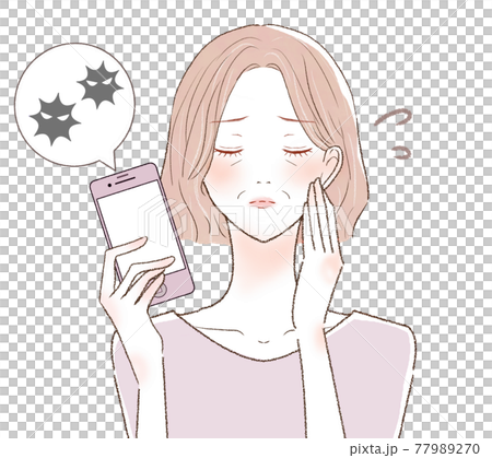 ウイルスに感染したスマホを持つ中年女性 77989270