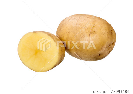 Raw potato on white background 77993506