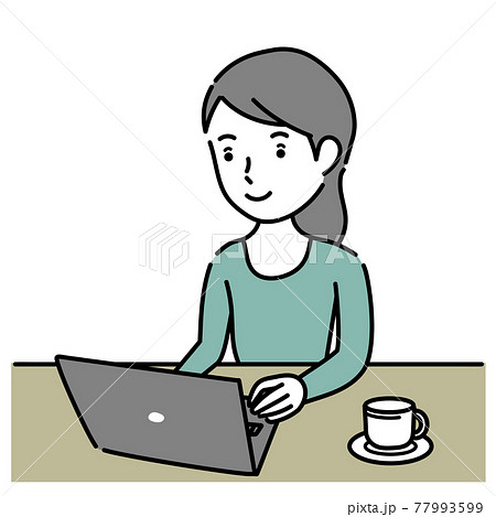 ノートパソコンで仕事中の成人女性イラスト素材のイラスト素材