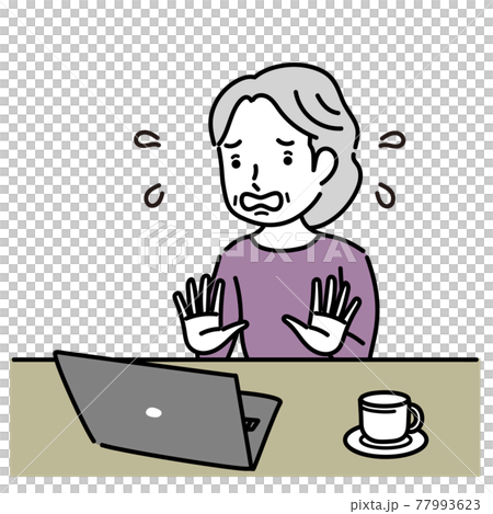 Senior woman illustration material in a hurry while working on a laptop Senior woman illustration material in a hurry while working on a laptop 77993623