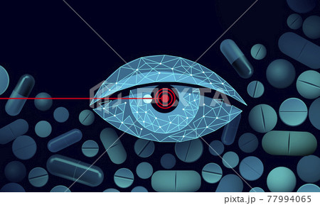Dietary supplement vitamin vision capsule. Eye clear health care drug medicine science chemistry innovation technology polygonal 3D render. Woman eye isolated banner template vector illustration Dietary supplement vitamin vision capsule. Eye clear health care drug medicine science chemistry innovation technology polygonal 3D render. Woman eye isolated banner template vector illustration 77994065