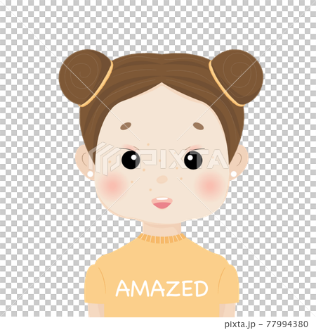 Vector illustration of amazed girl. Cute cartoon young woman with two buns and surprised beauty face. Vector illustration of amazed girl. Cute cartoon young woman with two buns and surprised beauty face. 77994380