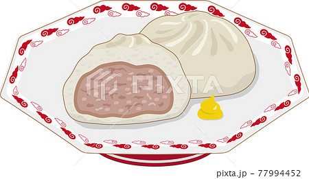 肉まん 皿のイラスト素材