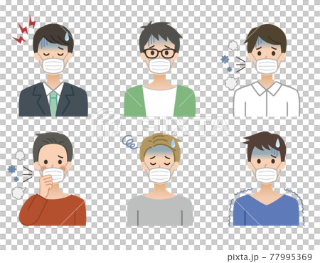 不調のマスク男性 シンプルなイラスト素材 77995369