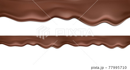 Seamless vector horizontal realistic dark or milk chocolate with drip and shadows.A smooth wave of flowing melted chocolate, cocoa or chocolate dessert.Liquid flowing chocolate isolated on white Seamless vector horizontal realistic dark or milk chocolate with drip and shadows.A smooth wave of flowing melted chocolate, cocoa or chocolate dessert.Liquid flowing chocolate isolated on white 77995710