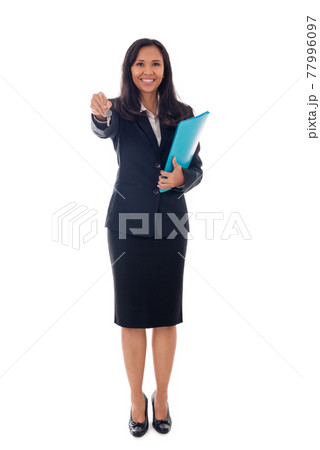 business, education, office, sale, real estate concept- smiling asian businesswoman in full length standing over white isolated background with blue folder and key in hands business, education, office, sale, real estate concept- smiling asian businesswoman in full length standing over white isolated background with blue folder and key in hands 77996097