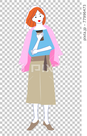 飲み物を持つ女性のイラスト素材 飲み物を持つ女性のイラスト素材 77996473