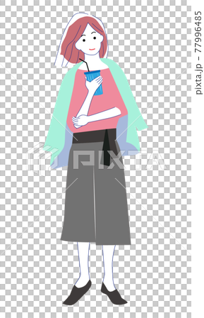 飲み物を持つ女性のイラスト素材 77996485
