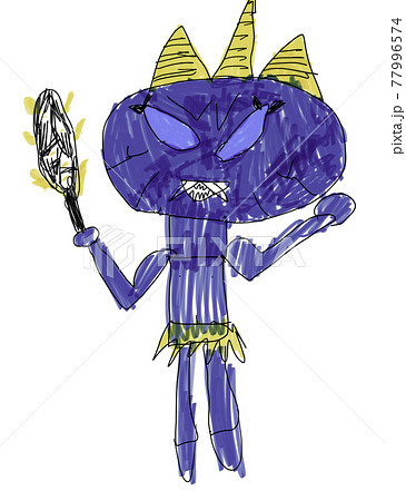 子供が描いた青鬼の絵のイラスト素材