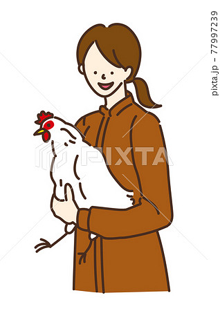 農業女子　畜産女子　養鶏　女性　イラスト 77997239