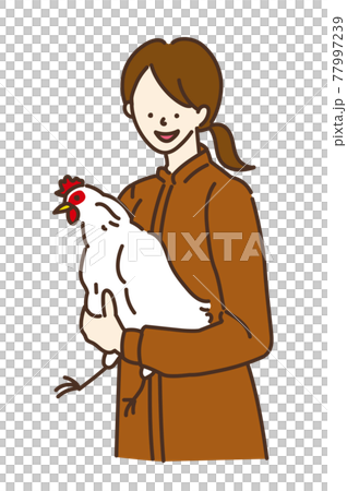 農業女子　畜産女子　養鶏　女性　イラスト 77997239
