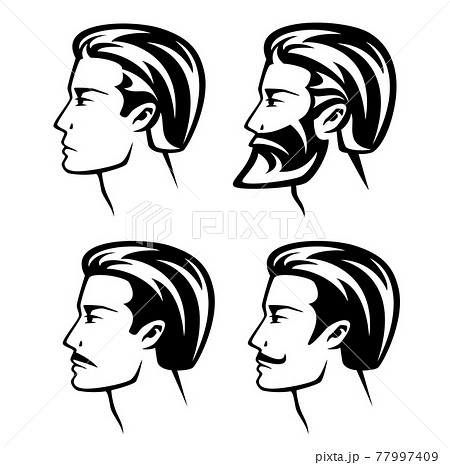 black and white vector outline of profile man... - Stock Illustration  [77997409] - PIXTA