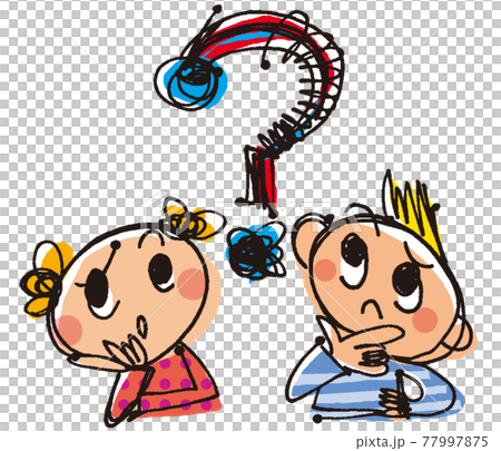 Illustration of question mark and boy / girl Illustration of question mark and boy / girl 77997875
