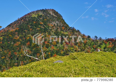 紅葉の釈迦ヶ岳山頂と草原 77998280