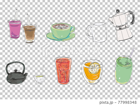 Handwritten style cafe drink illustration set 77998348