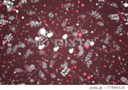 Hexanoic acid molecule made with balls, scientific molecular model. Chemical 3d rendering Hexanoic acid molecule made with balls, scientific molecular model. Chemical 3d rendering 77999320