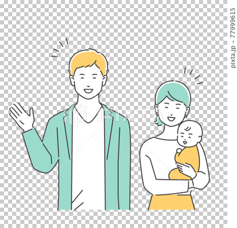 Family smiling young couple and baby upper body Family smiling young couple and baby upper body 77999615