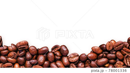 Roasted coffee beans pattern background, flat lay Roasted coffee beans pattern background, flat lay 78001336