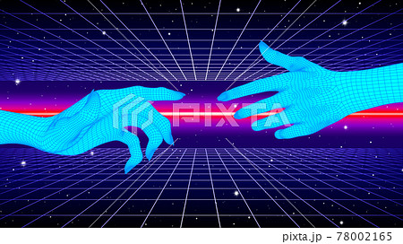 Hands Touching In Cyberpunk Concept With 80s のイラスト素材
