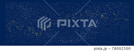 夜空に広がる黄道十二星座を全部描いたイラスト 78002500