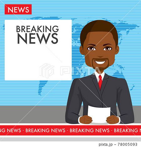 Black male anchor reporting breaking news live on television channel 78005093