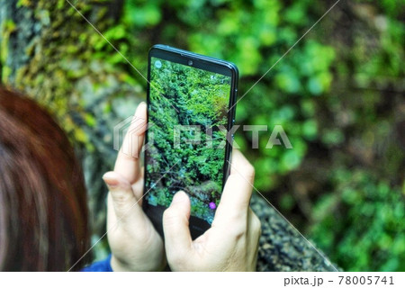 携帯で自然の風景写真を撮る女性 携帯で自然の風景写真を撮る女性 78005741