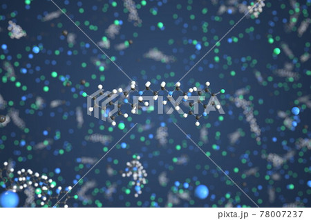 Molecule of Piperaquine. Molecular model, conceptual 3d rendering 78007237