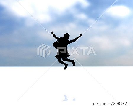 ジャンプする女子学生シルエット1 黒 Cgイラスト横のイラスト素材