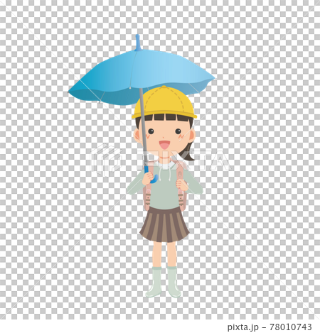 水色の傘をさした登校中の女の子のイラスト素材