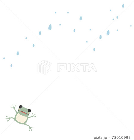 雨の日に喜ぶ蛙のイラストフレームのイラスト素材