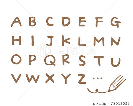 かわいい英語　A~Z　English　ローマ字（ブラウン色）／手書きイラスト素材 78012035