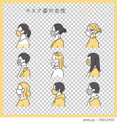Simple illustration profile of a woman wearing a mask 78012958