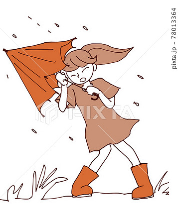 台風の風に逆らう女の子のイラスト 台風の風に逆らう女の子のイラスト 78013364