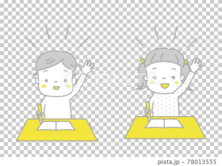 Boys and girls raising their hands in class Boys and girls raising their hands in class 78013555