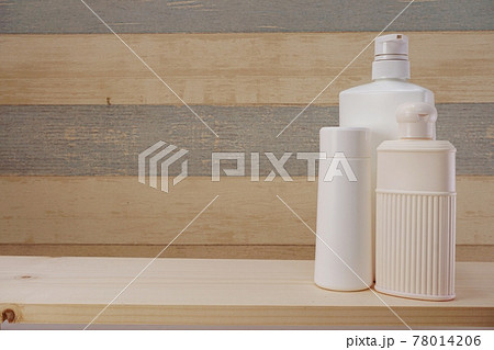 plastic bottles of body care and beauty products 78014206