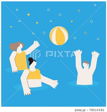 ビーチボールで遊ぶ男の子と女の子のイラスト素材
