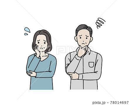 中高年の夫婦　困る　悩み　不安　表情　ポーズ　男女　ミドル　イラスト素材 78014697