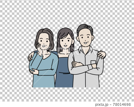 Middle-aged couple and daughter, family of three, middle-aged friends, illustration material 78014698