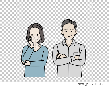 Middle-aged couple, men and women, middle-aged upper body, illustration material 78014699