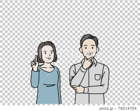 Middle-aged and older couple looking up, I see, pointing up, men and women, middle-aged copy space, illustration material 78014704