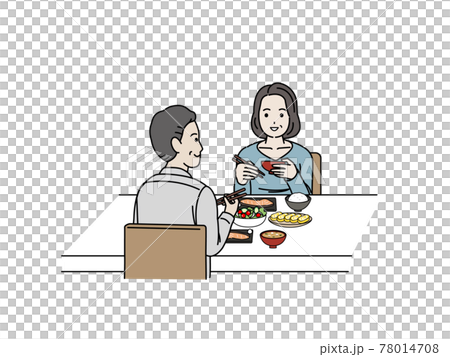 Middle-aged and older couples eating together Breakfast dining table Men and women Middle-aged illustration material 78014708