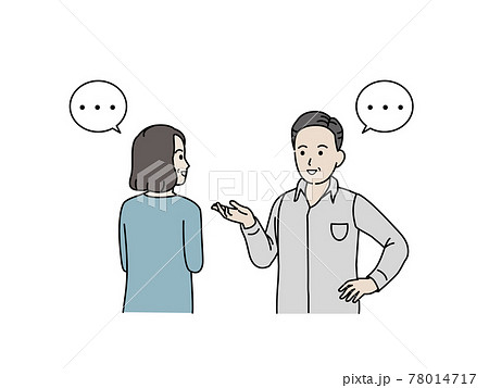 会話する中高年の夫婦　話す　コミュニケーション　男女　ミドル　イラスト素材 78014717