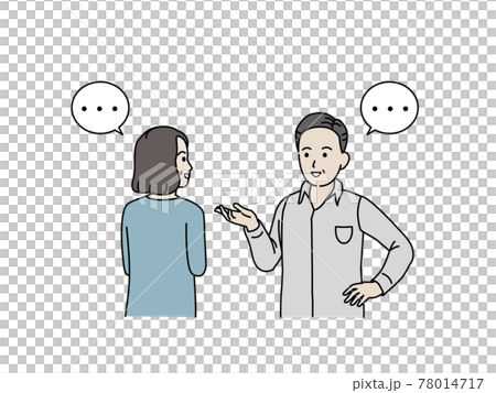 会話する中高年の夫婦　話す　コミュニケーション　男女　ミドル　イラスト素材 78014717