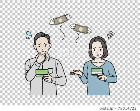 金欠　貯金　出費　お金がない　中高年の男女　夫婦　ミドル　貧困　イラスト素材 78014722