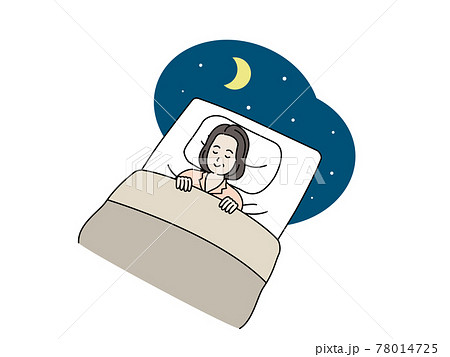 布団で眠る中高年の女性 就寝 睡眠 ミドル イラスト素材のイラスト素材
