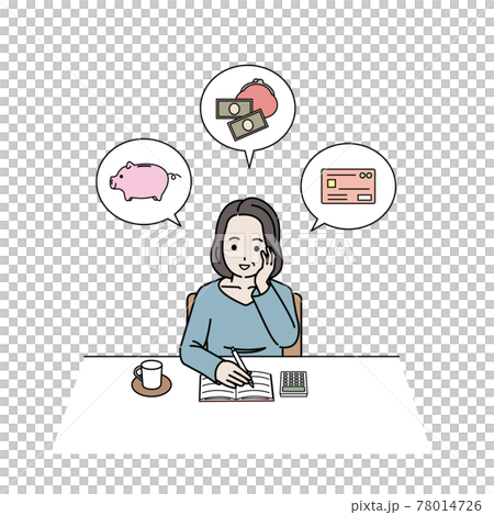 Middle-aged and older women who keep a household account book Middle-aged illustration material Middle-aged and older women who keep a household account book Middle-aged illustration material 78014726
