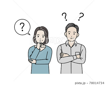 中高年の夫婦　疑問　考える　ポーズ　男女　ミドル　イラスト素材 78014734