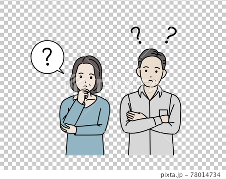 中高年の夫婦　疑問　考える　ポーズ　男女　ミドル　イラスト素材 78014734